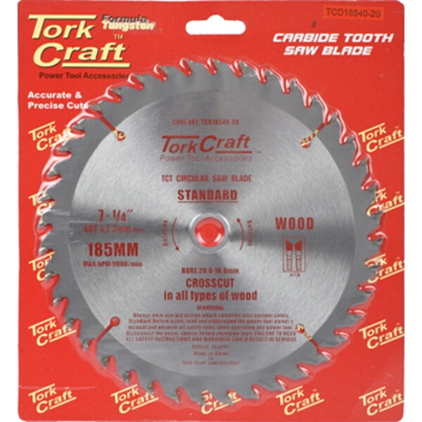 Tork Craft Blade TCT 185 x 40T 20/16 General Purpose Combination