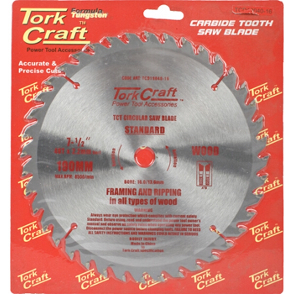 Tork Craft Blade 190 x 40T 16mm General Purpose Combination