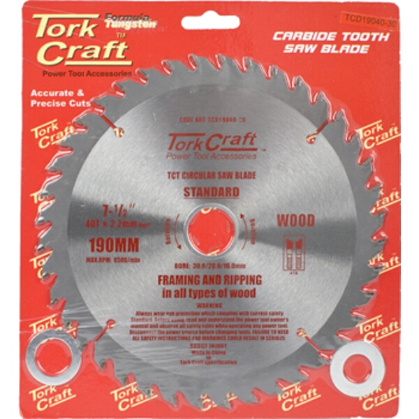 Tork Craft Blade TCT 190 x 40T 30/20/16mm General Purpose Combination
