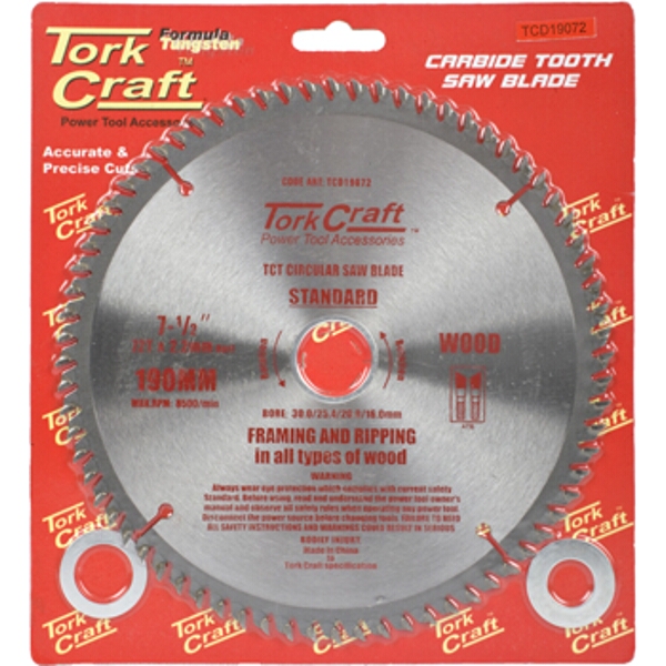 Tork Craft Blade TCT 190 x 72T 30/ General Purpose Cross Cut Smooth
