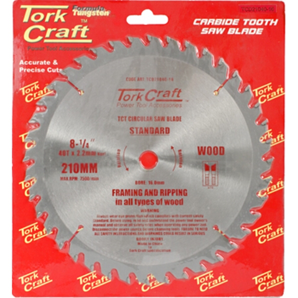 Tork Craft Blade TCT 210 x 40T 16mm General Purpose Combination
