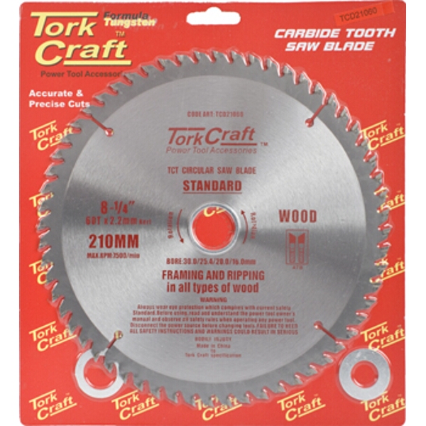 Tork Craft Blade TCT 210 x 60T 30/1/20/16 General Purpose Cross Cut