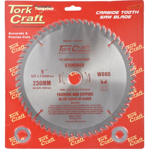 Tork Craft Blade TCT 230 x 60T 30/1/20 General Purpose Cross Cut