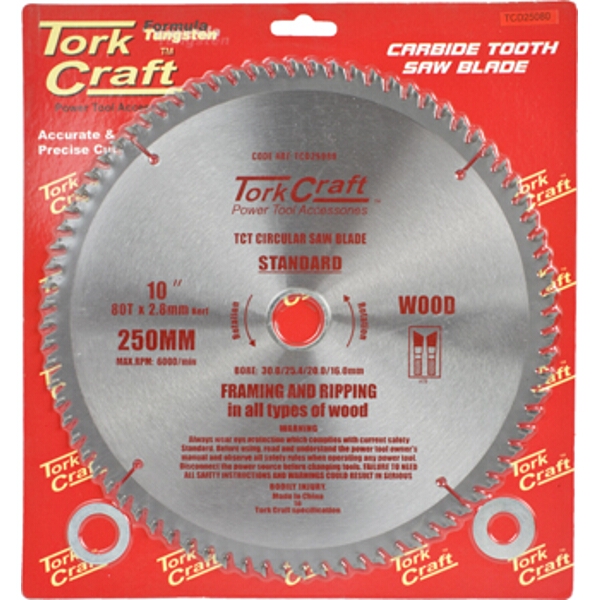 Tork Craft Blade TCT 250 x 80T 30/1/20/1 General Purpose Cross Cut Smooth