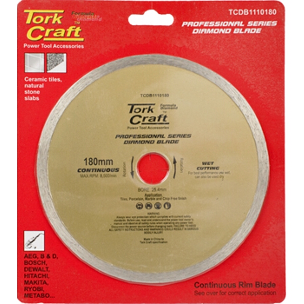 Tork Craft Diamond Blade 180×25.4 Cont.Rim