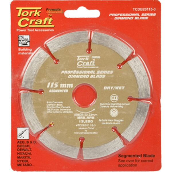 Tork Craft Diamond Blade 10mm Seg for Cutting Blding materials 115mm22x23mm
