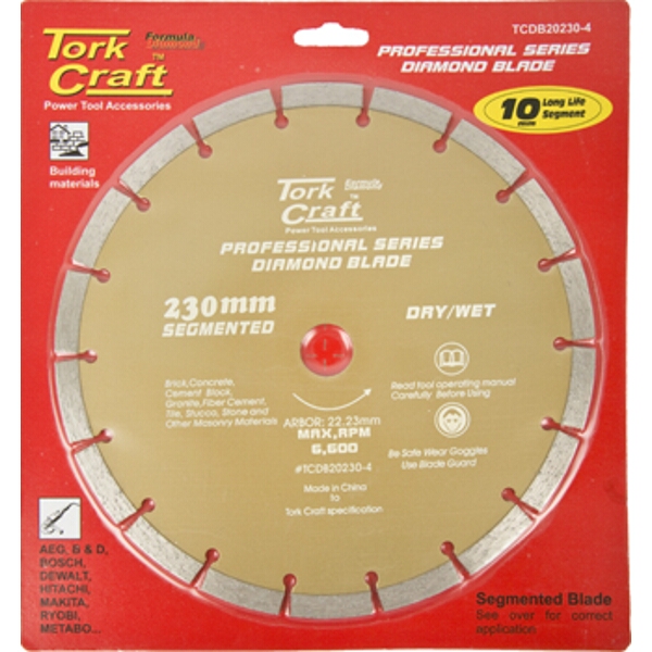 Tork Craft Diamond Blade 10mm Seg for Cutting Blding materials 230mm 22.23