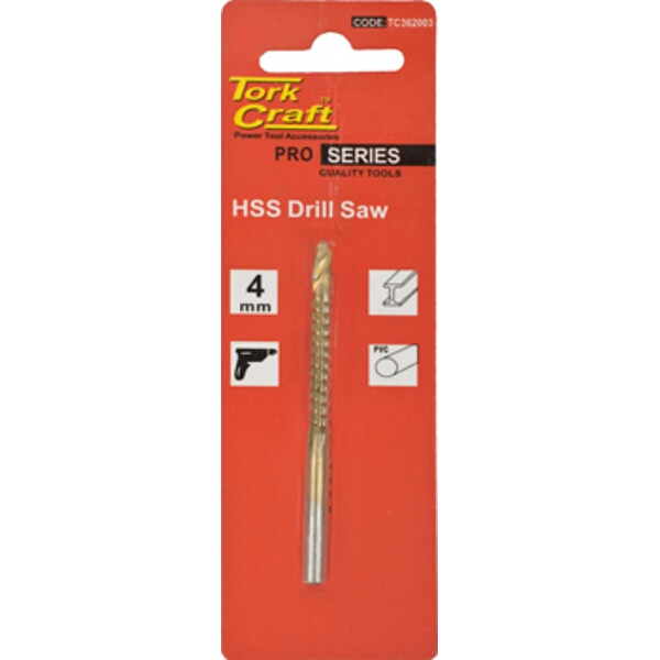 Tork Craft Drill Saw 4mm Tin. Coated Carded