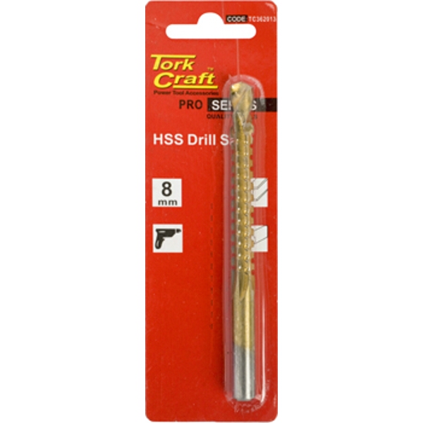 Tork Craft Drill Saw 8mm Tin. Coated Carded