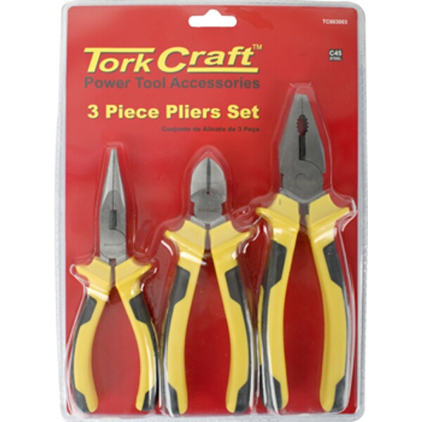 Tork Craft Plier 3 Piece Kit Comb/Side/Long Nose Plier