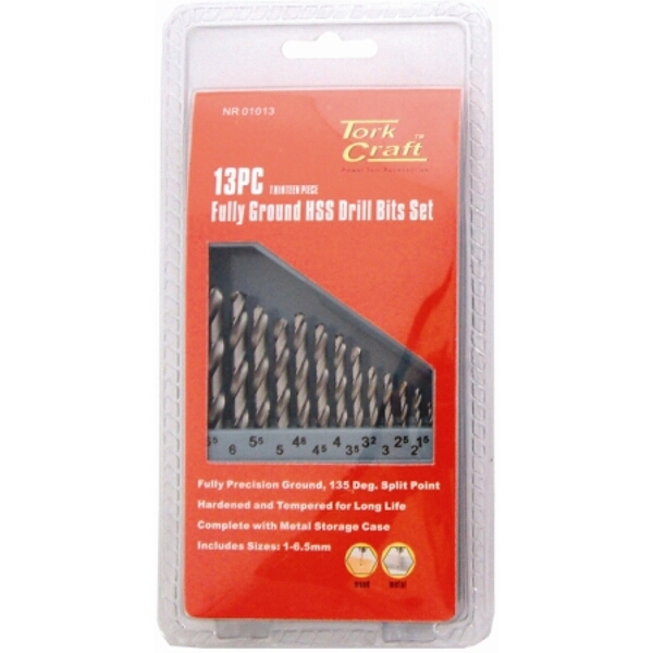 Tork Craft Drill Bit Set 13 Piece HSS Ground Bright Finish