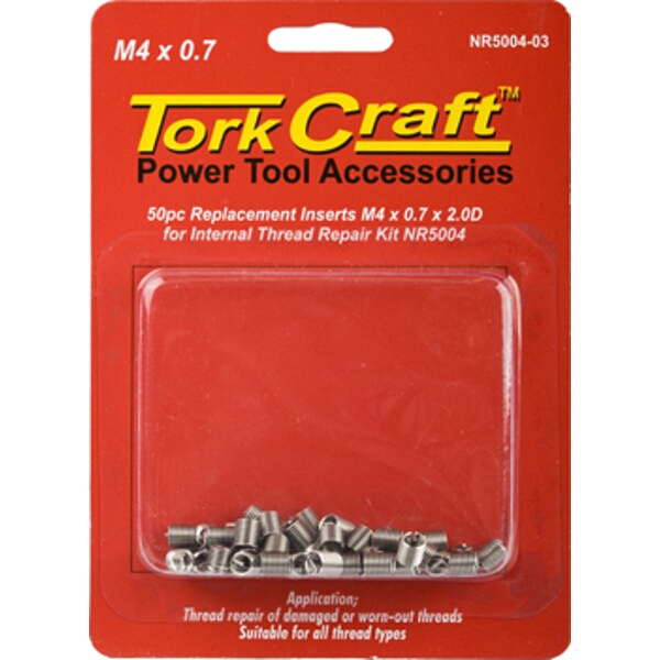 Tork Craft Thread Repair Kit M4 x 0.7 x 2.0mm Repl. Inserts for Nr5004