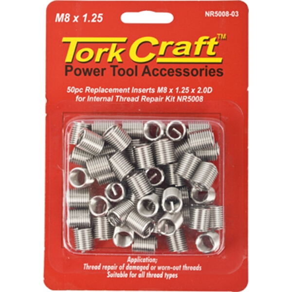 Tork Craft Thread Repair Kit M8 x 1.25 x 2.0mm Repl. Inserts for Nr5008
