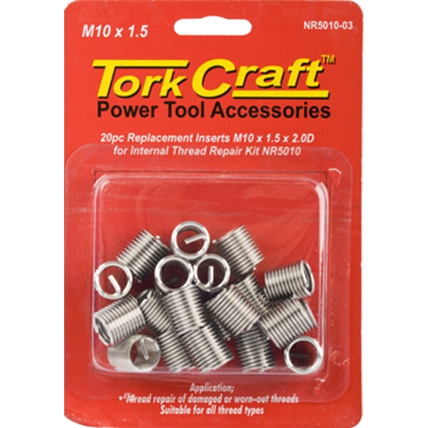 Tork Craft Thread Repair Kit M10 x 1.5 x 2.0mm Repl. Inserts for Nr5010