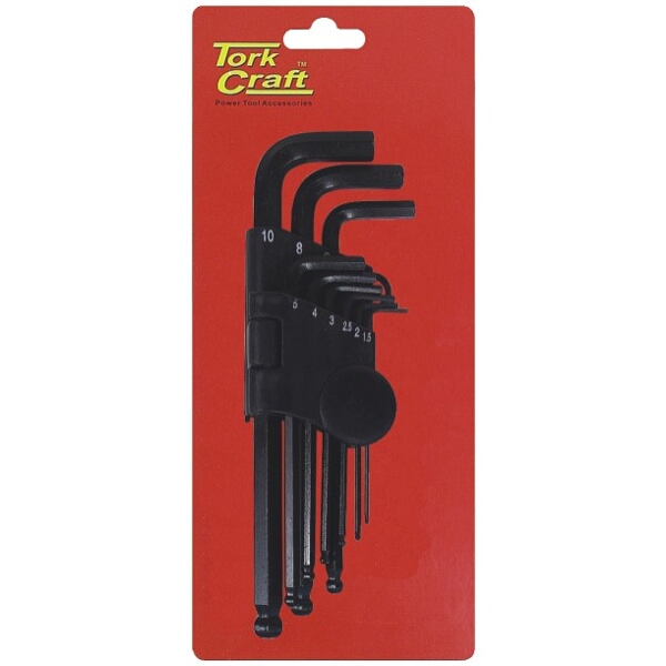 Tork Craft Hex Key Set 9 Piece Ball Point 1.5-10mm Carded Cr-V