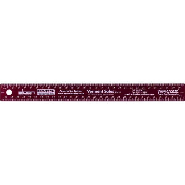 Tork Craft 300mm Cork Backed Stainless Steel Ruler Red