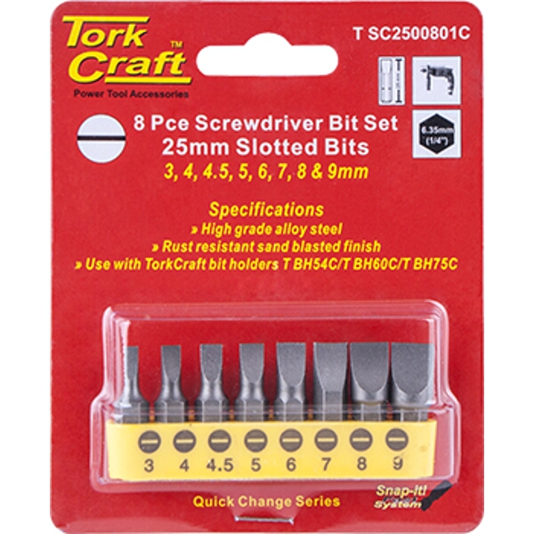 Tork Craft S/Driver Bit Set 8 Piece Slotted 3mm-9mm
