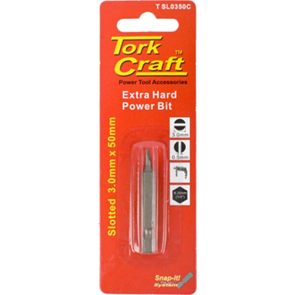 Tork Craft S/D Power Bit 3mmx50mm Slotted 1/Card