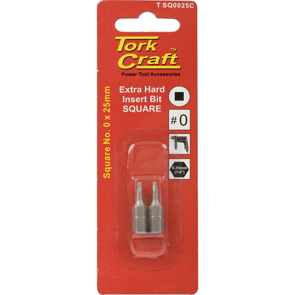 Tork Craft Square Recess Insert Bit No.0x25mm 2/Card