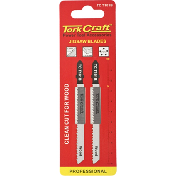 Tork Craft T-Shank Jigsaw Blade for Wood 2.5mm 10Tpi 100mm 2 Piece
