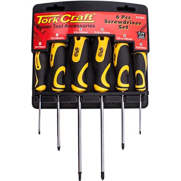 Tork Craft Screw Driver Set 6 Piece with Wall Mountable Rack S2 Pz Sl