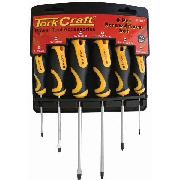 Tork Craft Screw Driver Set 6 Piece with Wall Mountable Rack Ph Sl
