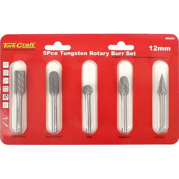 Tork Craft Rotary Burr Set 5 Piece Asstd 12mm Dia Tungsten