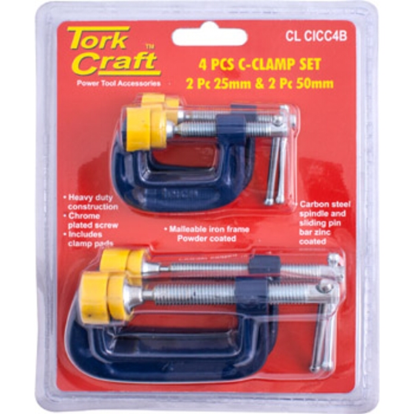Tork Craft Clamp C – Type  4Pcs Set Kit 2 X 25 & 50mm