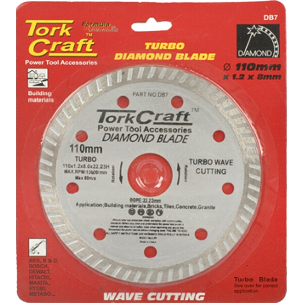 Tork Craft Diamond Blade Turbo 1.2mm X 110mm X 8mm X 22.2 Slim Line Cut Professio