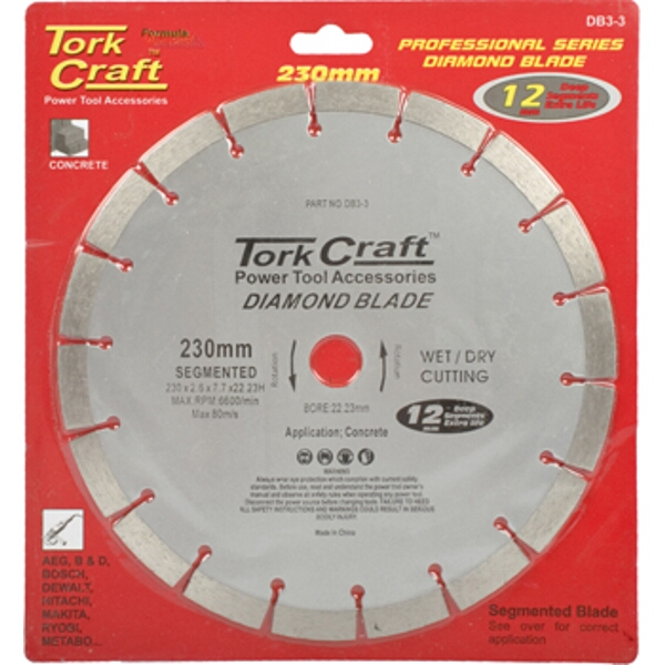 Tork Craft Diamond Blade Segmented 230mm For Concrete 12mm Deep Segments