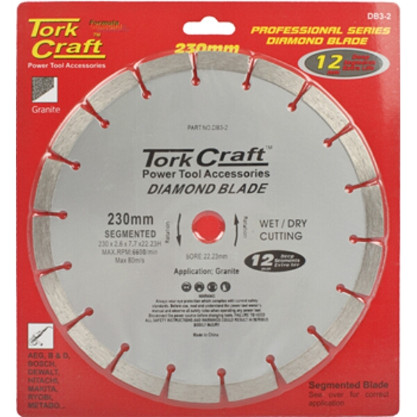 Tork Craft Diamond Blade Segmented 230mm For Granite 12mm Deep Segments