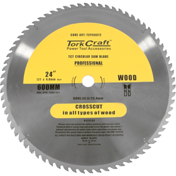 Tork Craft TCT Saw Blade Rip & Cross 600X72T 40/30/25.4/20/16