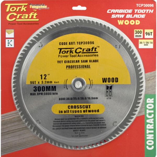 Tork Craft Blade Contractor 300 X 96T 30/1/20/16 Circular Saw TCT