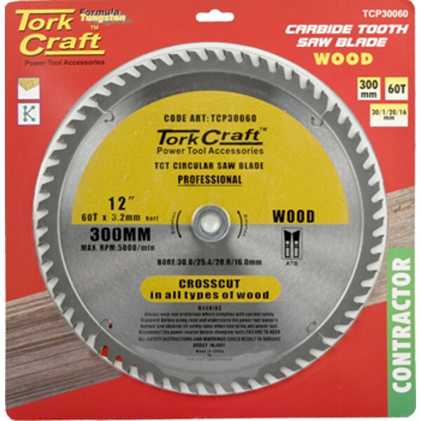 Tork Craft Blade Contractor 300 X 60T 30/1/20/16 Circular Saw TCT