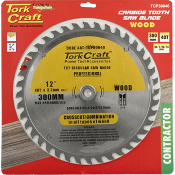 Tork Craft Blade Contractor 300 X 40T 30/1/20/16 Circular Saw TCT