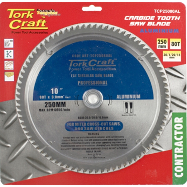 Tork Craft Blade Contractor Alum 250 X 80T TCG Neg 30mm Circular Saw TCT