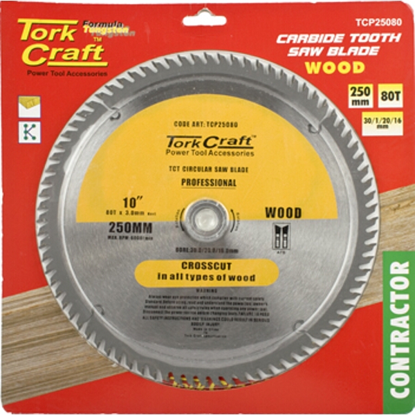 Tork Craft Blade Contractor 250 X 80T Atb 30/16 Circular Saw TCT