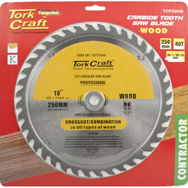 Tork Craft Blade Contractor 250 X 40T 30/1/20/16 Circular Saw TCT