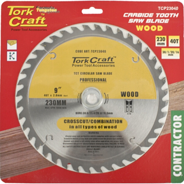 Tork Craft Blade Contractor 230 X 40T 30/1/20/16 Circular Saw TCT