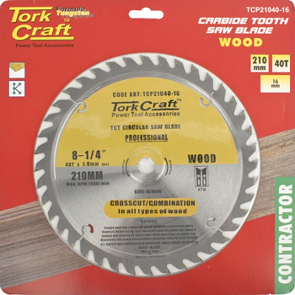 Tork Craft Blade Contractor 210 X 40T-16mm Circular Saw TCT
