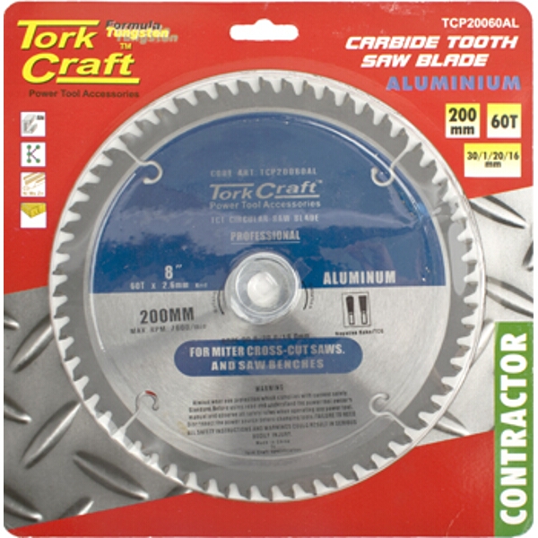 Tork Craft Blade Contactor Alum 200 X 60T 30/20/16 Circular Saw TCT