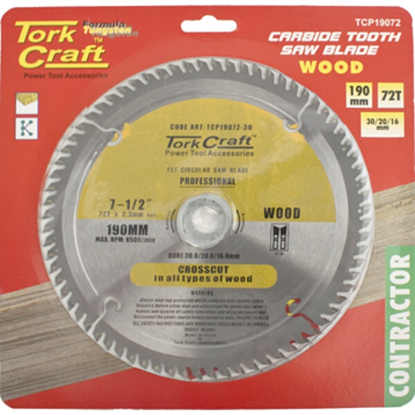 Tork Craft Blade Contractor 190 X 72T 30/20/ Circular Saw TCT