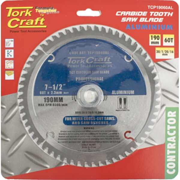 Tork Craft Blade Contractor Alum 190 X 60T 30/20/16 Circular Saw TCT