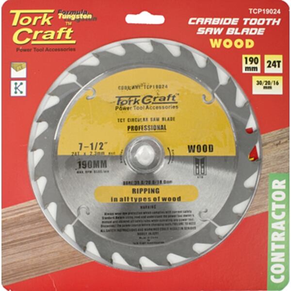Tork Craft Blade Contractor 190 X 24T 30/20/16 Circular Saw TCT