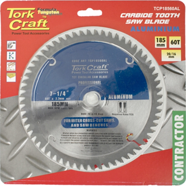 Tork Craft Blade Contractor Alum 185 X 60T 20/16 Circular Saw TCT
