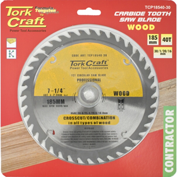 Tork Craft Blade Contractor 185 X 40T 30/20/16/1 Circular Saw TCT