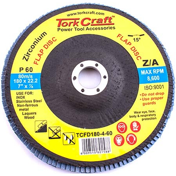 Tork Craft Flap Disc Zirconium 180mm 60Grit Angled