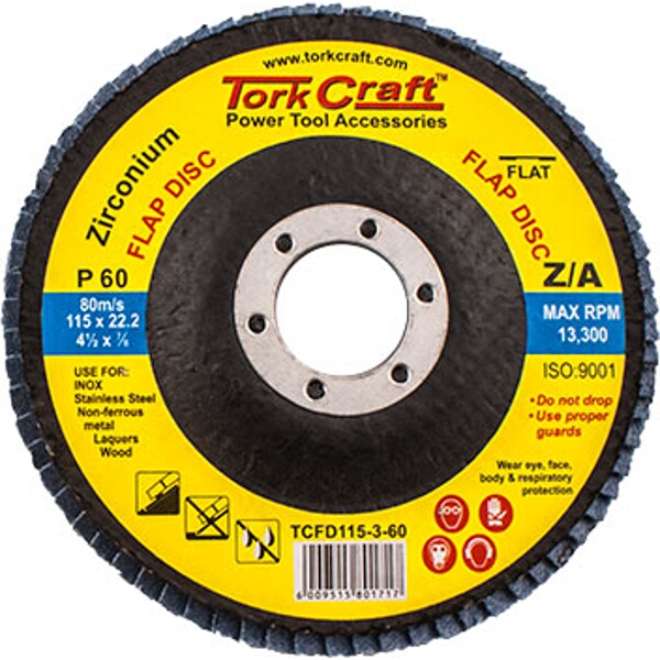 Tork Craft Flap Disc Zirconium 115mm 60 Grit Flat