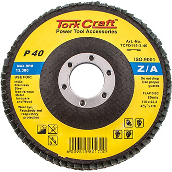 Tork Craft Flap Disc Zirconium 115mm 40 Grit Flat
