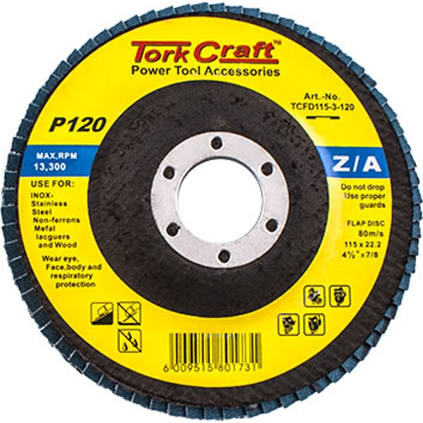 Tork Craft Flap Disc Zirconium 115mm 120 Grit Flat